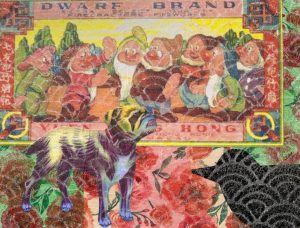 Dwarfs, dog, and bird