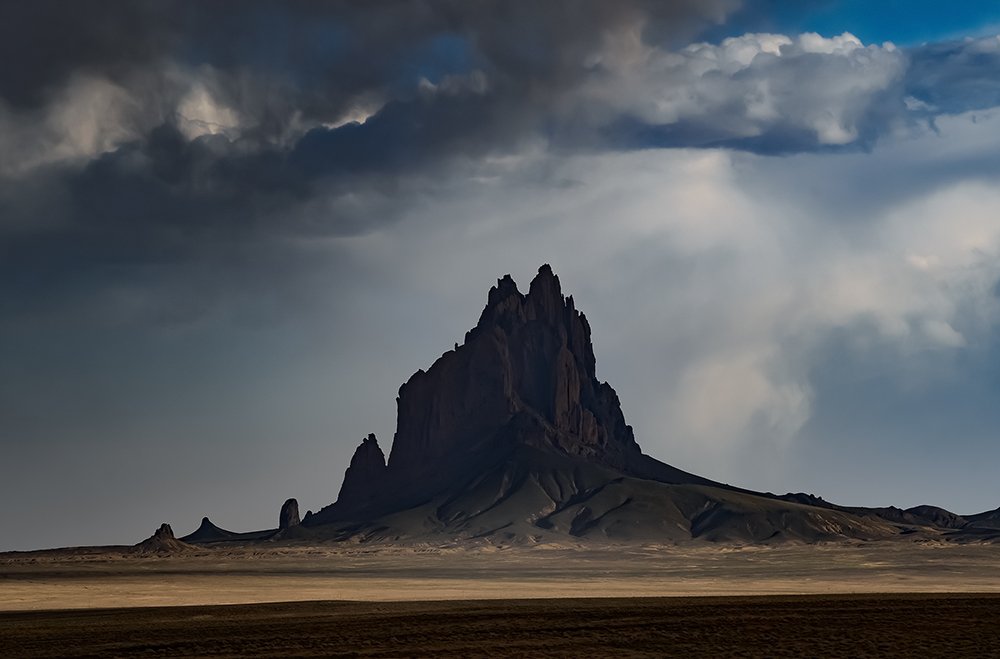Shiprock, Golden Hour in the Rain